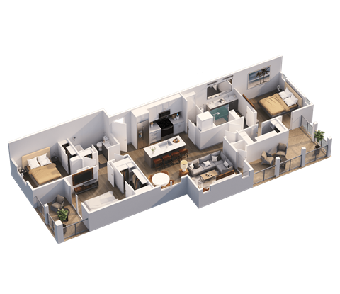 Floor plan for 3 beds, 2 baths, 1412 sqft